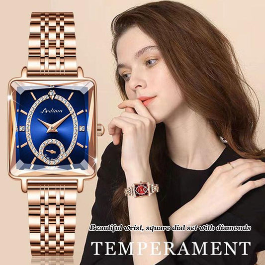 🎁Hot Sale 50% OFF⏳Fashion Square Ladies Rose Gold Diamond Watch