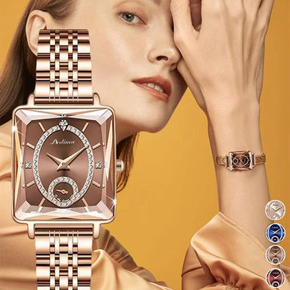 🎁Hot Sale 50% OFF⏳Fashion Square Ladies Rose Gold Diamond Watch